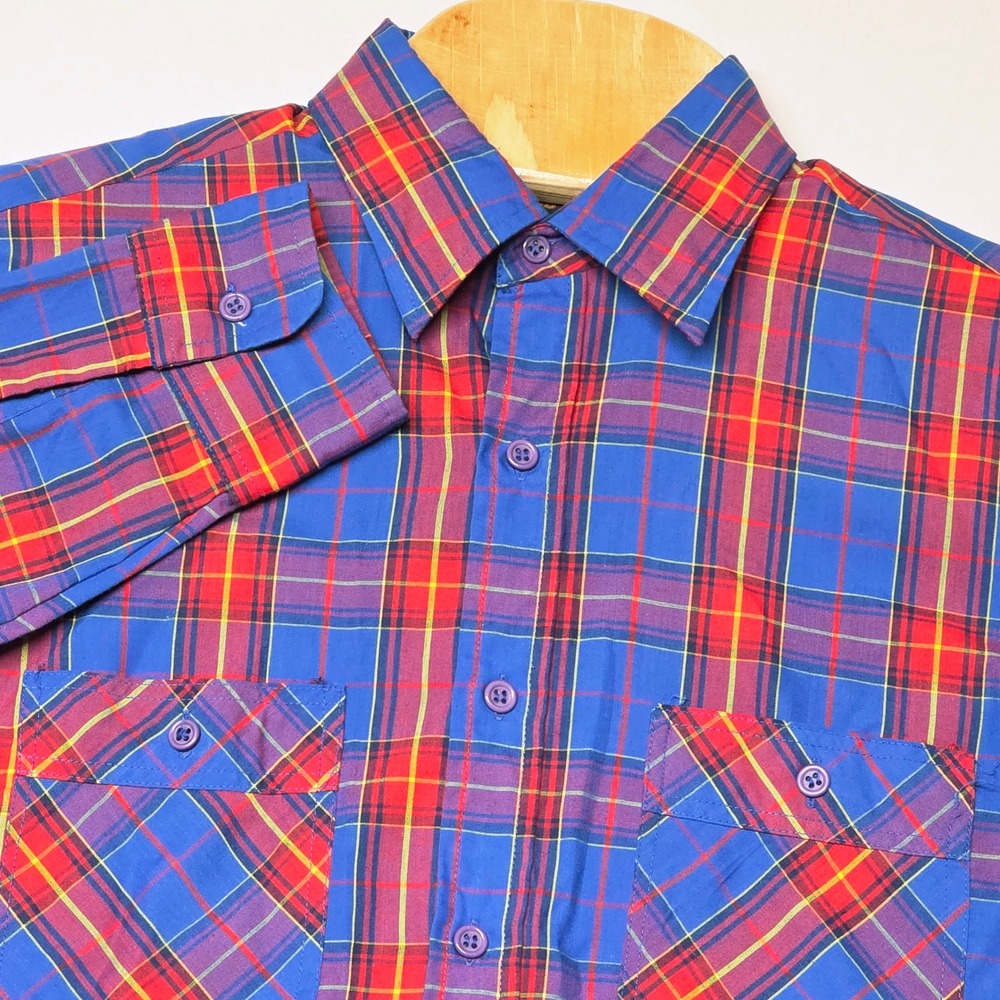 Vintage Thumbs Up Sears Plaid Shirt Mens Medium Long Sleeve Button Up‎